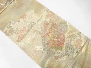 アンティーク　読み本に孔雀・鴛鴦・草花模様織り出し袋帯（材料）